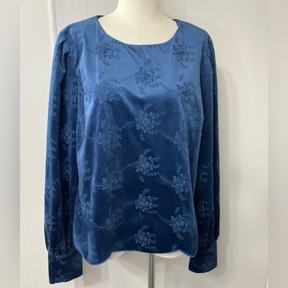 NWT Soft Surroundings‎ Corinthia embroidered velvet long sleeve blouse size L